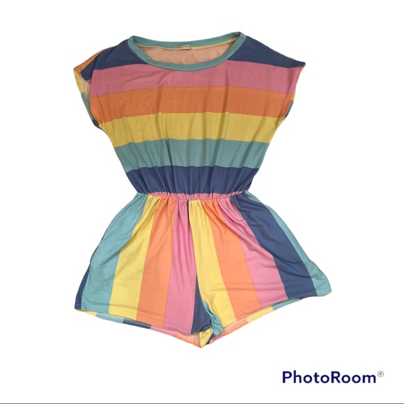 Pastel Rainbow Colored Shorts Romper - Picture 1 of 2